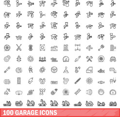 Wall Mural - 100 garage icons set. Outline illustration of 100 garage icons vector set isolated on white background