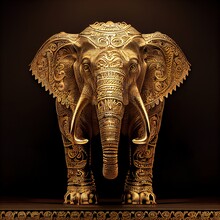 Stunning Golden Ornate Elephant. Beautiful Illustration Generated By Ai