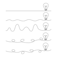 Wall Mural - light bulb set one continuous line drawing. electric lamp group. brainstorm linear symbol. vector is