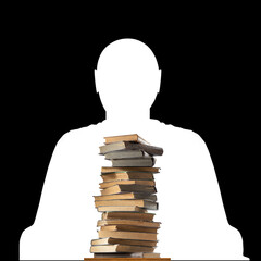 Poster - stack of books on white silhouette background