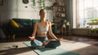 © Gorodenkoff - Young Athletic Woman Exercising, Practising Meditation in the Morning in Her Bright Sunny Home Living Room. Healthy Lifestyle, Fitness, Wellbeing and Mindfulness Concept.