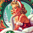 Weihnachtsfrau Santa Helper Retro Classic 1960 Cheerful Woman Christkind Märchen Weihnachten Cartoon Illustration AI Digital Art Graphic no Photo