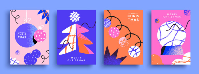 Canvas Print - Merry christmas abstract retro 90s cartoon shape set card