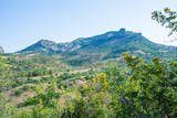 Fototapeta Tulipany - View from the volcano Kara Dag to the mountains in Crimea