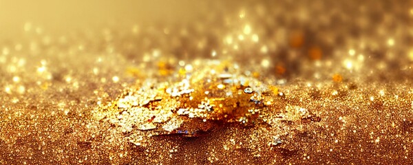 Abstract AI generated illustration of golden shiny bokeh background
