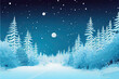 canvas print picture - Waldlandschaft bei Nacht im Winter bei Schneefall, Illustration