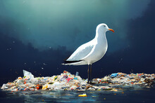 Sea Bird Standing Amidst Illegally Dumped Garbage