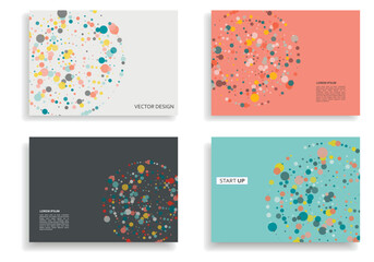 Fototapete - Circles design elements. Color halftone frame with circle pattern on white background. Vector frame with rainbow random gradient. Cover brochure templates