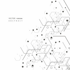 Fototapete - Abstract hexagons genetic, science, chemical pattern. Technology geometric carcass. Vector connection and social network. Concept with lines and dots