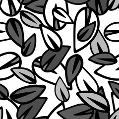 Wall Mural - Vector Illustration of gray doodle leaves isolated on a white background, Seamless pattern