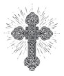 © ~ Bitter ~ - Ornate Christian Cross. Church, Faith in God, Christianity religion symbol. Illustration in vintage engraving style