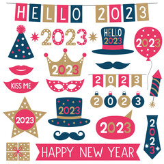 Sticker - New Year 2023 vector party collection