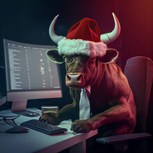 Bull In Santa Hat