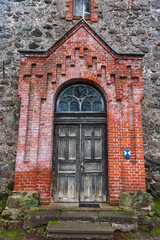 Poster - Darte lutheran church in autumn day, Latvia.