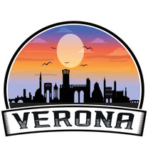 Verona Italy Skyline Sunset Travel Souvenir Sticker Logo Badge Stamp Emblem Coat Of Arms Vector Illustration EPS