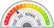 © robu_s - Color scale with arrow from red to green and change in indicators. Measuring device icon tachometer, speedometer, quality detector. Colorful infographic gauge element from poor to good, speed changes