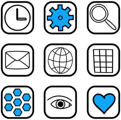 Wall Mural - application buttons with signs isolated on white. arrangement of program shortcuts. computer or smar