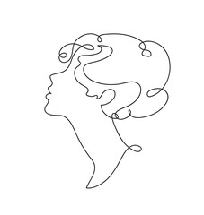 Wall Mural - Woman profile. Portrait female beauty concept. Continuous line drawing vector illustration