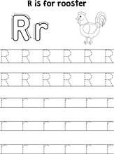 Rooster Animal Tracing Letter ABC Coloring Page R