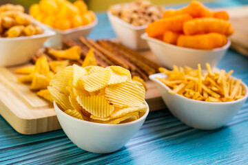 Salty snacks on the table ready to party