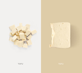 Wall Mural - Creative layout made of tofu on white background. Flat lay. Food concept. Macro concept.