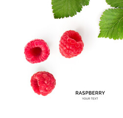 Wall Mural - Creative layout made of raspberry on white background. Flat lay. Food concept. Macro  concept.