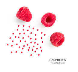 Wall Mural - Creative layout made of raspberry on white background. Flat lay. Food concept. Macro  concept.