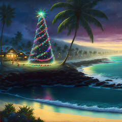 Christmas at the Beach, AI Generated Illustration