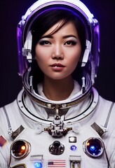 Wall Mural - A fictional person, not based on a real person. Portrait of an fictional astronaut in a spacesuit. High-tech astronaut from the future. The concept of space travel. . Generative AI