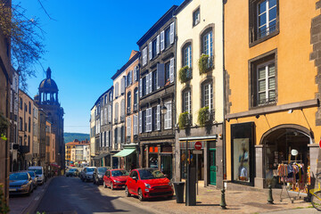 Wall Mural - Picturesque view of Riom city streets and medieval houses, central France