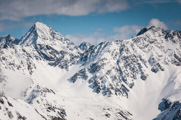 Winter mountain landscape of Austrian Alps, Sölden Alpine resort