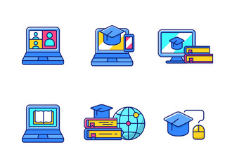 Wall Mural - set of online education icons with colorful designs isolated on white background