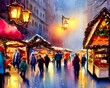 The Christmas market is full of people and bustling with activity. The smell of mulled wine and roasted chestnuts fills the air. There are rows and rows of stalls, each decorated with festive lights. 