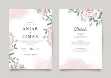 Beautiful Wedding Invitation Template With Pink Flowers And Green Leaves