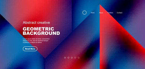Fluid gradient geometric triangles, abstract landing page background. Minimal shapes composition for wallpaper, banner, background, leaflet, catalog, cover, flyer