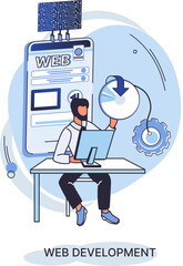 Web development, coding and programming responsive layout internet site or app of devices. Creation digital Software mobile, desktop platforms. Computer code on laptop, tablet, phone, digital business