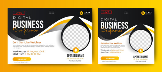 Wall Mural - Digital Business Entrepeneur live webinar banner invitation and social media post template. Business webinar invitation design. Vector