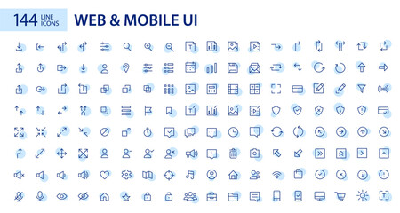 Wall Mural - 144 simple line art web and mobile ui icons. pixel perfect, editable stroke
