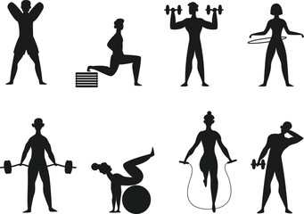 Wall Mural - Boys and Girl GYM isolated vector Silhouette