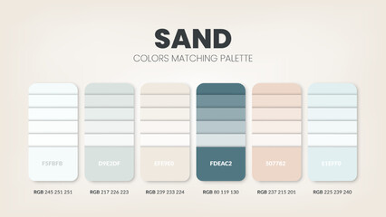 Wall Mural - Color palette in Sand colour theme collections. Color scheme or colors chart template. Color combination set of RGB, HSL and HEX codes. Color swatch for art, fashion, home design, or web design.