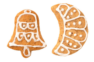 Wall Mural - Decorated Christmas gingerbread cookies isolated from above.