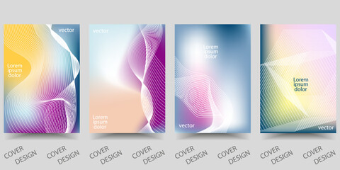 Canvas Print - Trendy template for design cover, poster, flyer. Layout set for sales, presentations. Colorful background in vibrant gradient colors with wavy white mesh. Vector.