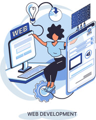 Wall Mural - web development metaphor, coding and programming responsive layout internet site or app of devices. 