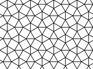 Poster - Geometric tessellated repeating mathematical pattern of connected black outline squares and triangles making a web or mosaic effect, PNG transparent background