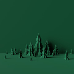 Poster - Mock-up pine forests background with green background. 3d rendering