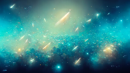 Wall Mural - Blur rays. Underwater glow. Abyss diving. Defocused orange blue color sparks radiance flare motion on dark collage illustration abstract art background.