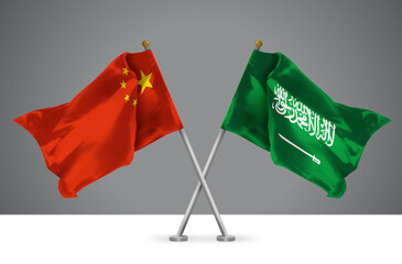 Wall Mural - Two Crossed Flags of China and Kingdom of Saudi Arabia