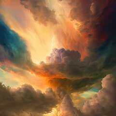 Dramatic colorful sky. Sunset. Stormy weather. 