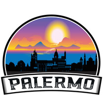 Palermo Italy Skyline Sunset Travel Souvenir Sticker Logo Badge Stamp Emblem Coat Of Arms Vector Illustration EPS