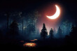 Leinwandbild Motiv Bright moon over magical dark forest at night